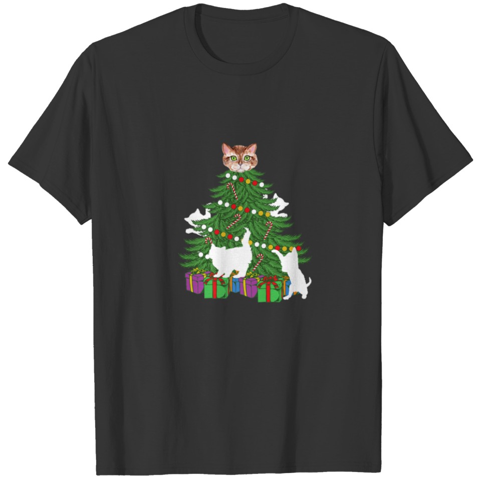Merry Catmas Christmas Tree Funny Cats Winter Xmas T-shirt