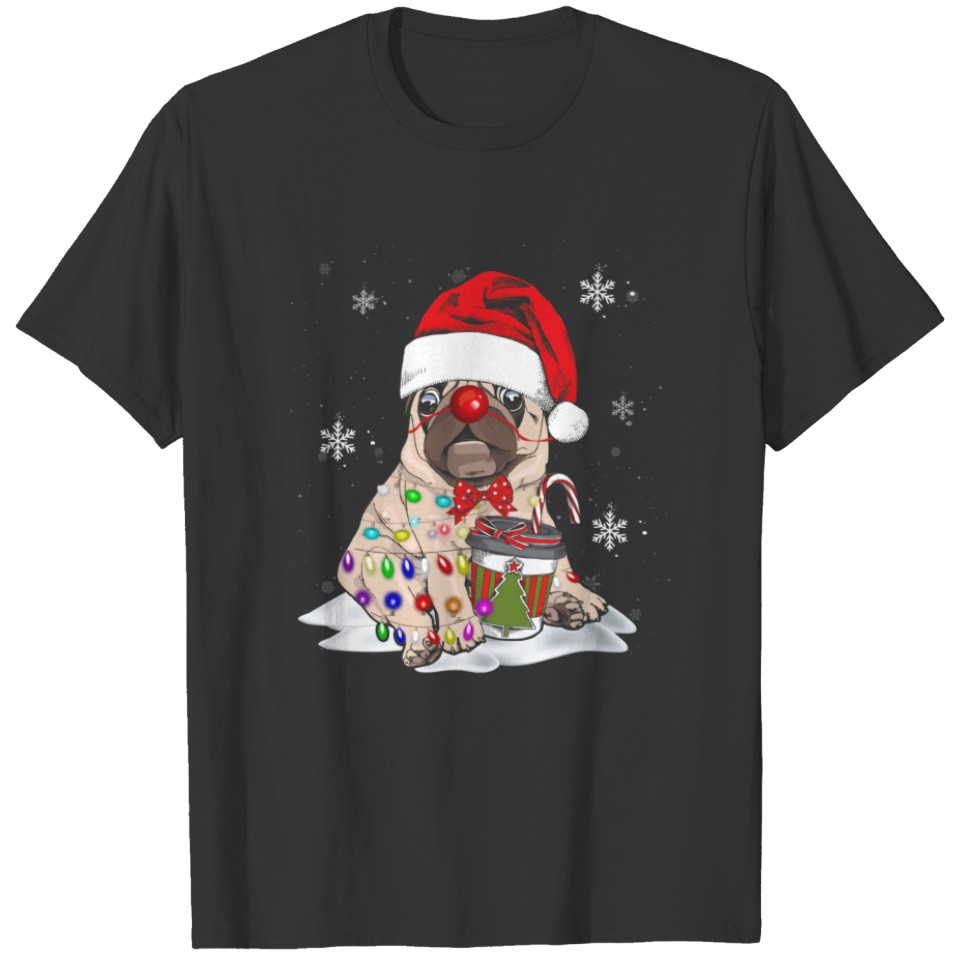Pug Christmas Tree Lights Santa Dog Boys Pugmas Plus Size T-shirt
