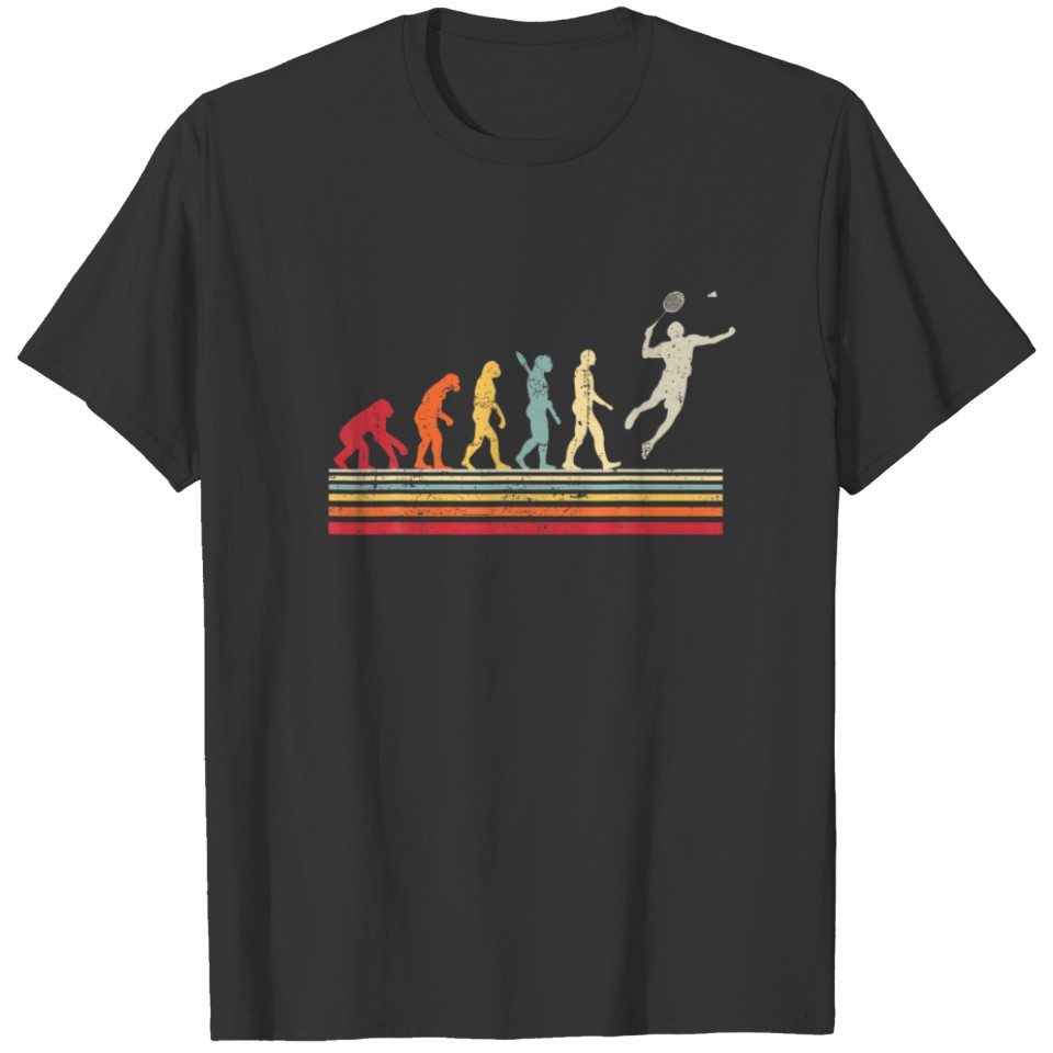 Funny Badminton Evolution Of Man Vintage Retro T-shirt