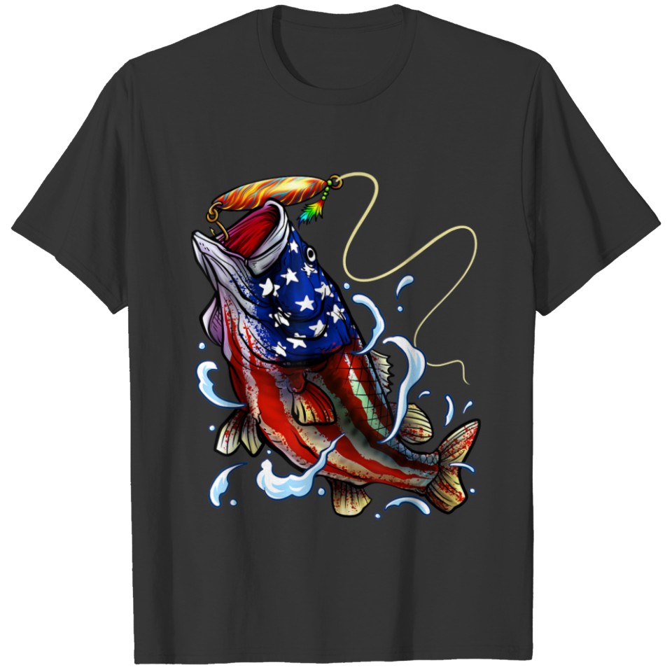 Bass Fishing 4th Of July Dad Father's Day American T-shirt
