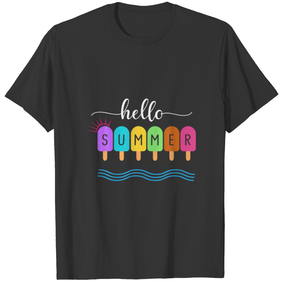 Cute Vacation Ice Cream Popsicle Ice Lolly Hello S T-shirt