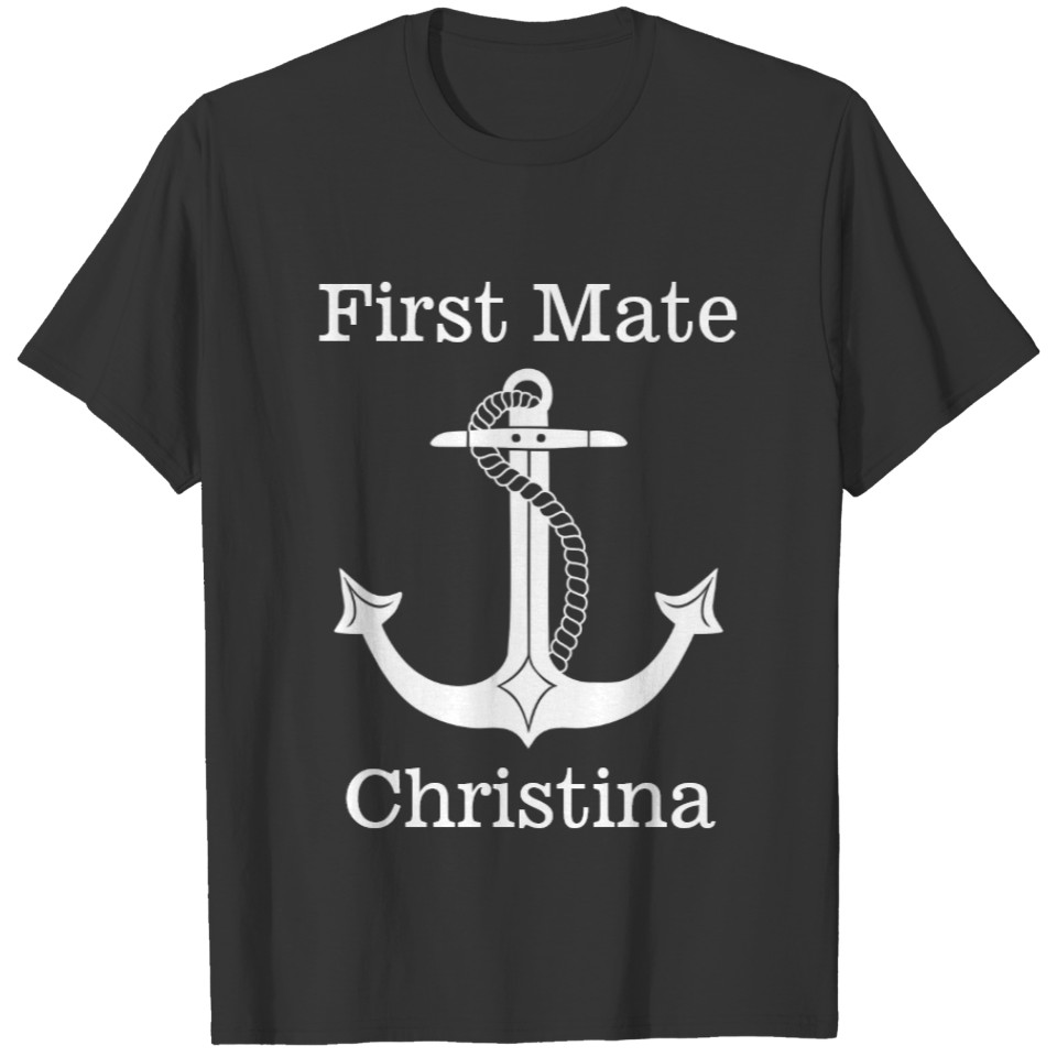 Nautical First Mate White Anchor Personalized T-shirt