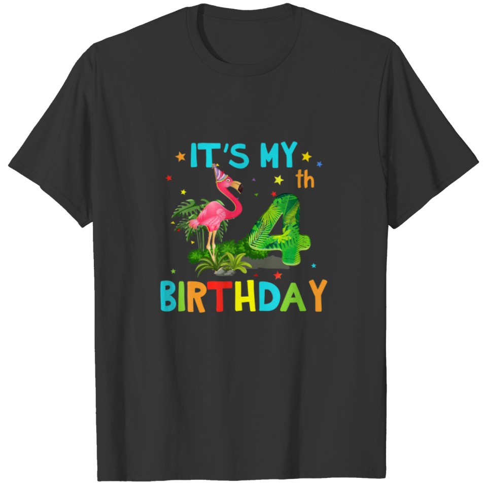 Funny 4Th Birthday S Flamingo Birthday 4 Year Old T-shirt
