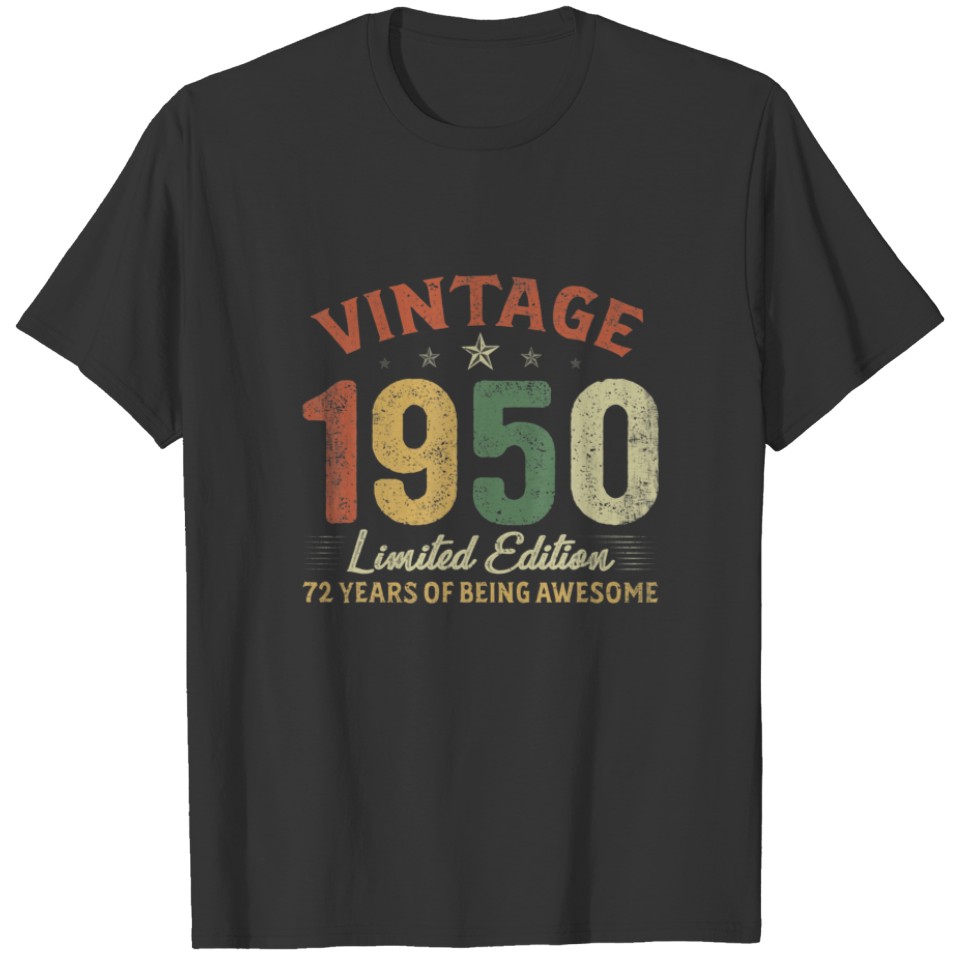 Retro Vintage 1950 72Nd Birthday Decorations 72 Ye T-shirt