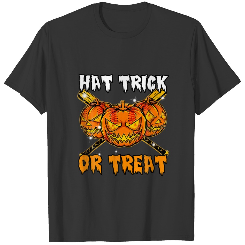 Halloween Hockey Hat Trick Or Treat Pumpkin Funny T-shirt
