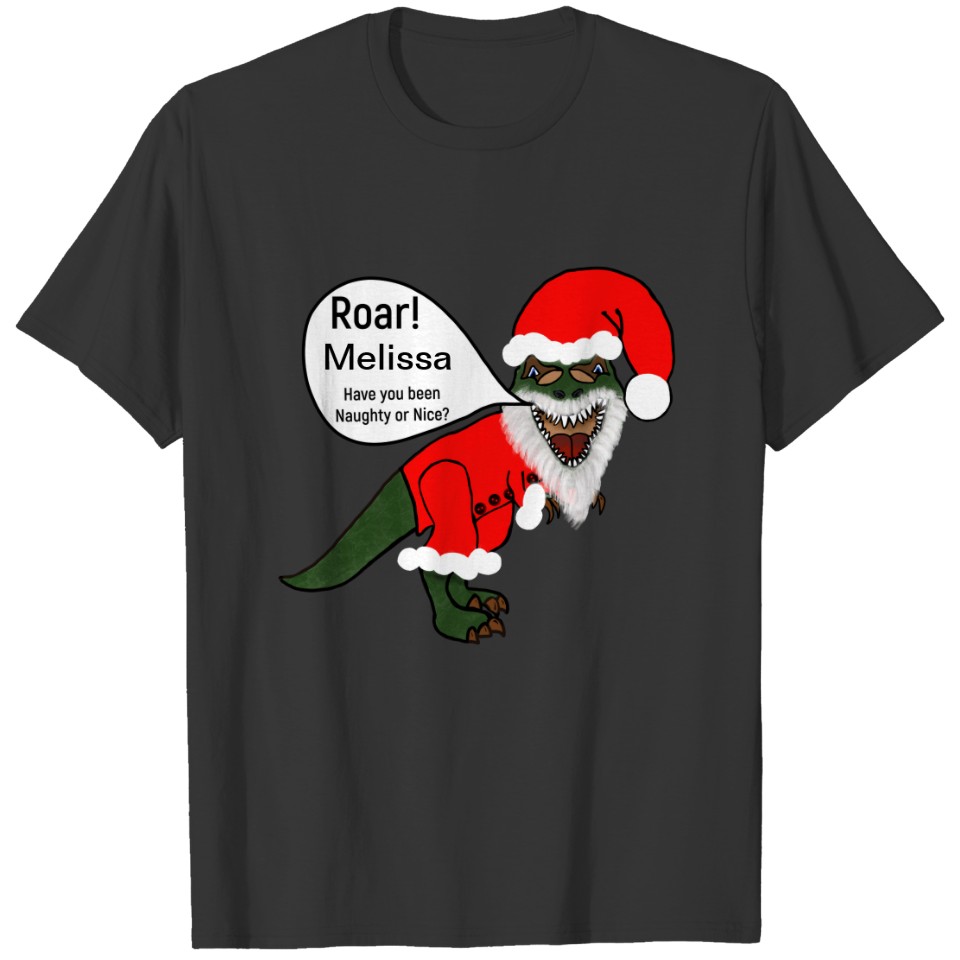 Personalized Christmas T-Rex Dinosaur Santa T-shirt
