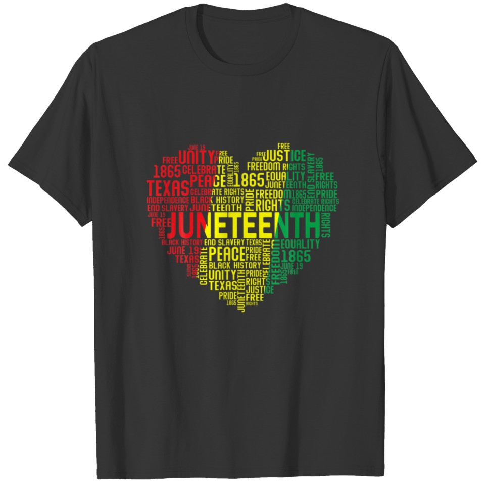 Junenth Heart Word Cloud Black Freedom Junenth T-shirt