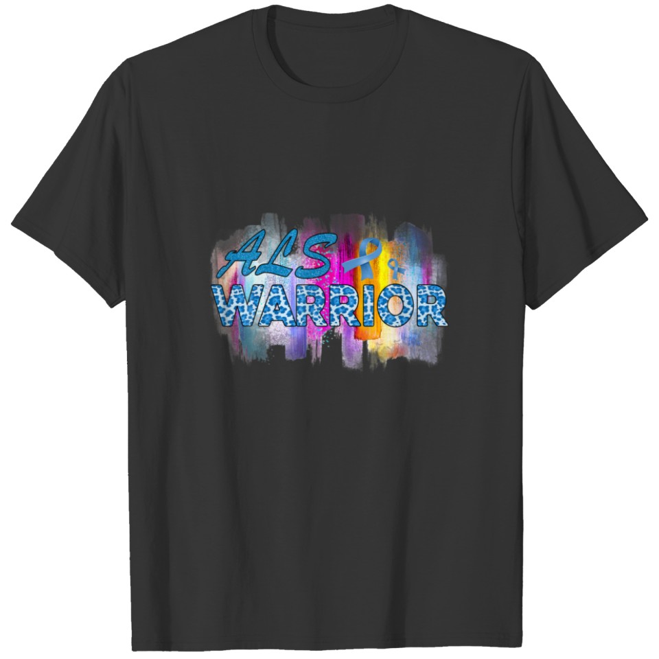 Blue Ribbon Leopard Print ALS Warrior Awareness Mo T-shirt