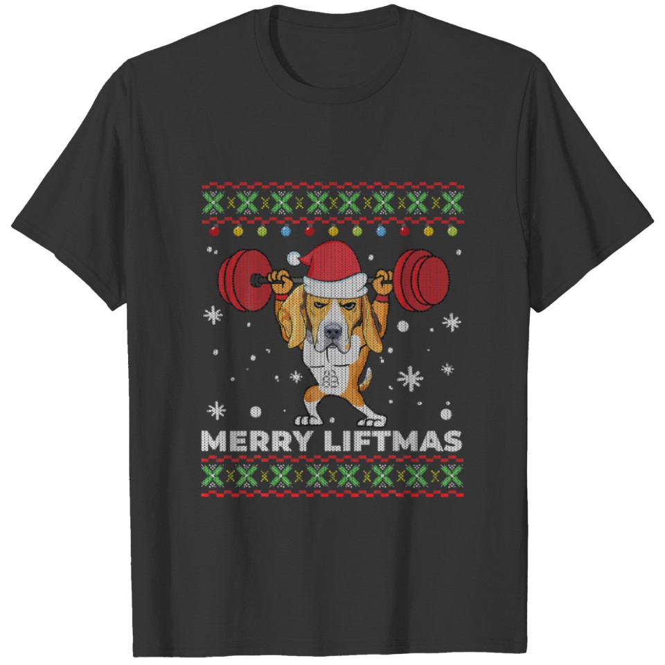 Merry Liftmas Weightlifting And Beagle Dog Ugly Sw T-shirt