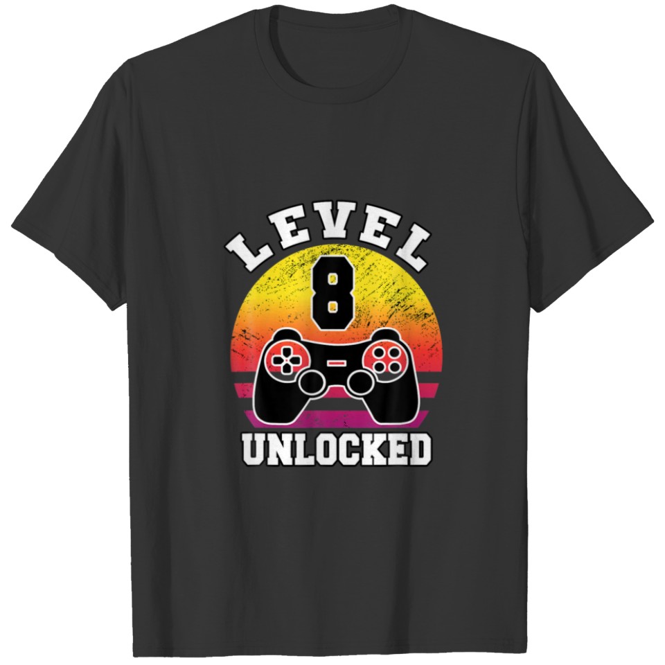 Level 8 Unlocked 8 Years Old Retro 80S 8Th Birthda T-shirt