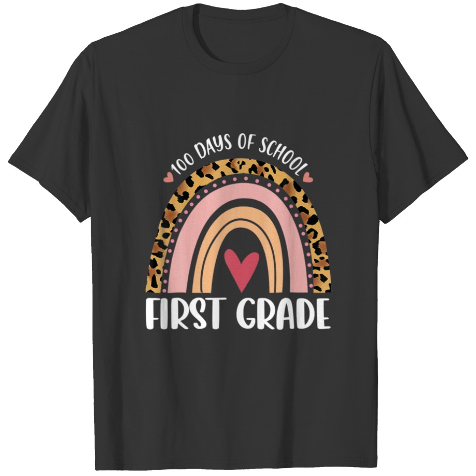 100 Days Of School 1St Grade Leopard Rainbow Lover T-shirt