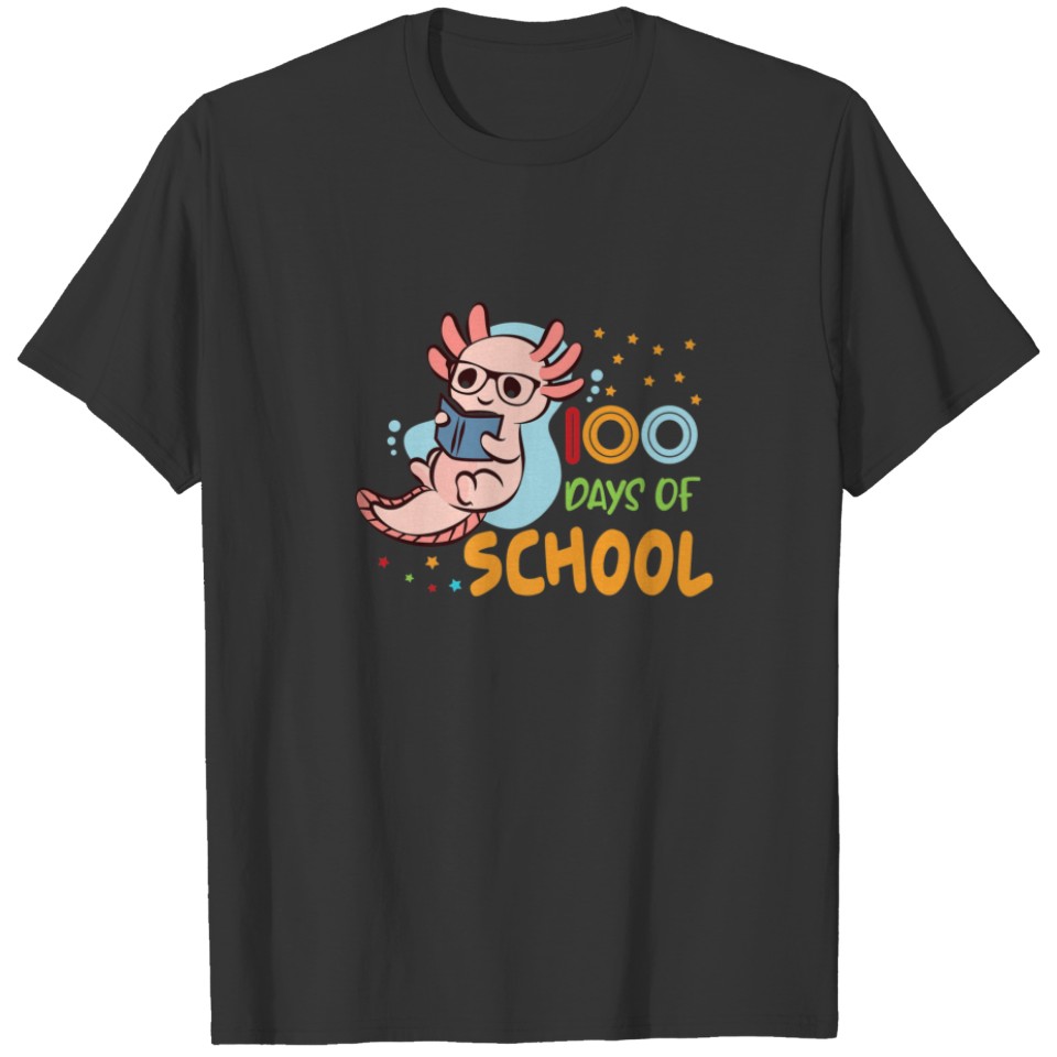 100 Days Of School For Kids Boys Funny Cute Axolot T-shirt