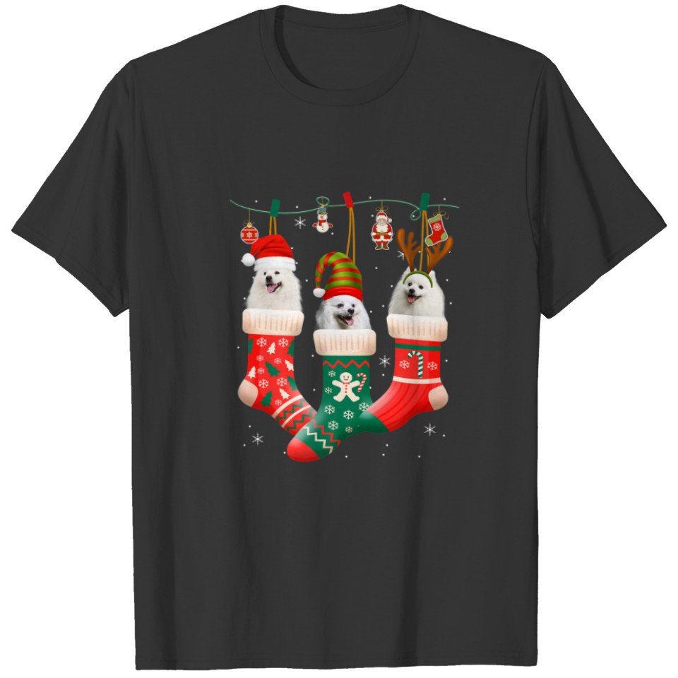 Christmas American Eskimo Sock Xmas Reindeer Santa T-shirt