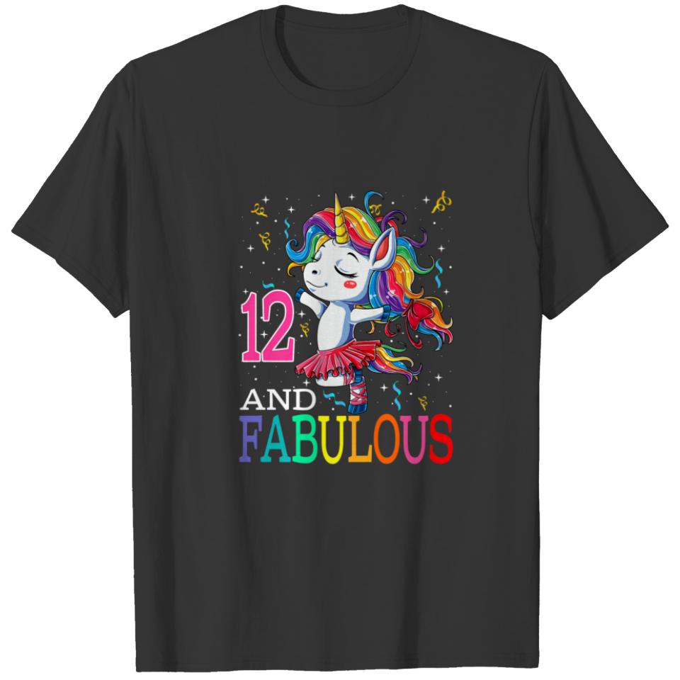 12Th Birthday Unicorn Fabulous 12 Years Old Party T-shirt