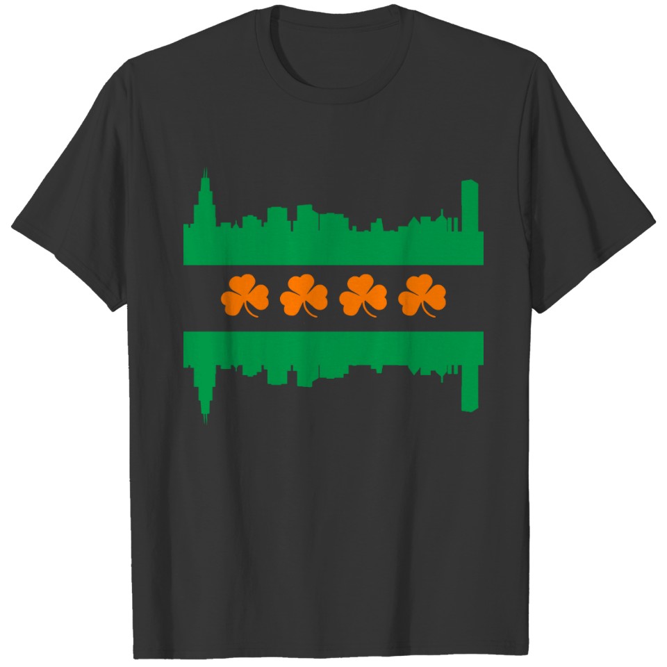 Irish Chicago Flag Skyline St Patrick's Day T-shirt