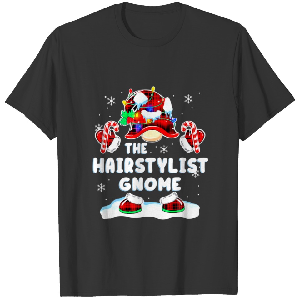 Hairstylist Gnome Gnomies Red Plaid Matching Famil T-shirt