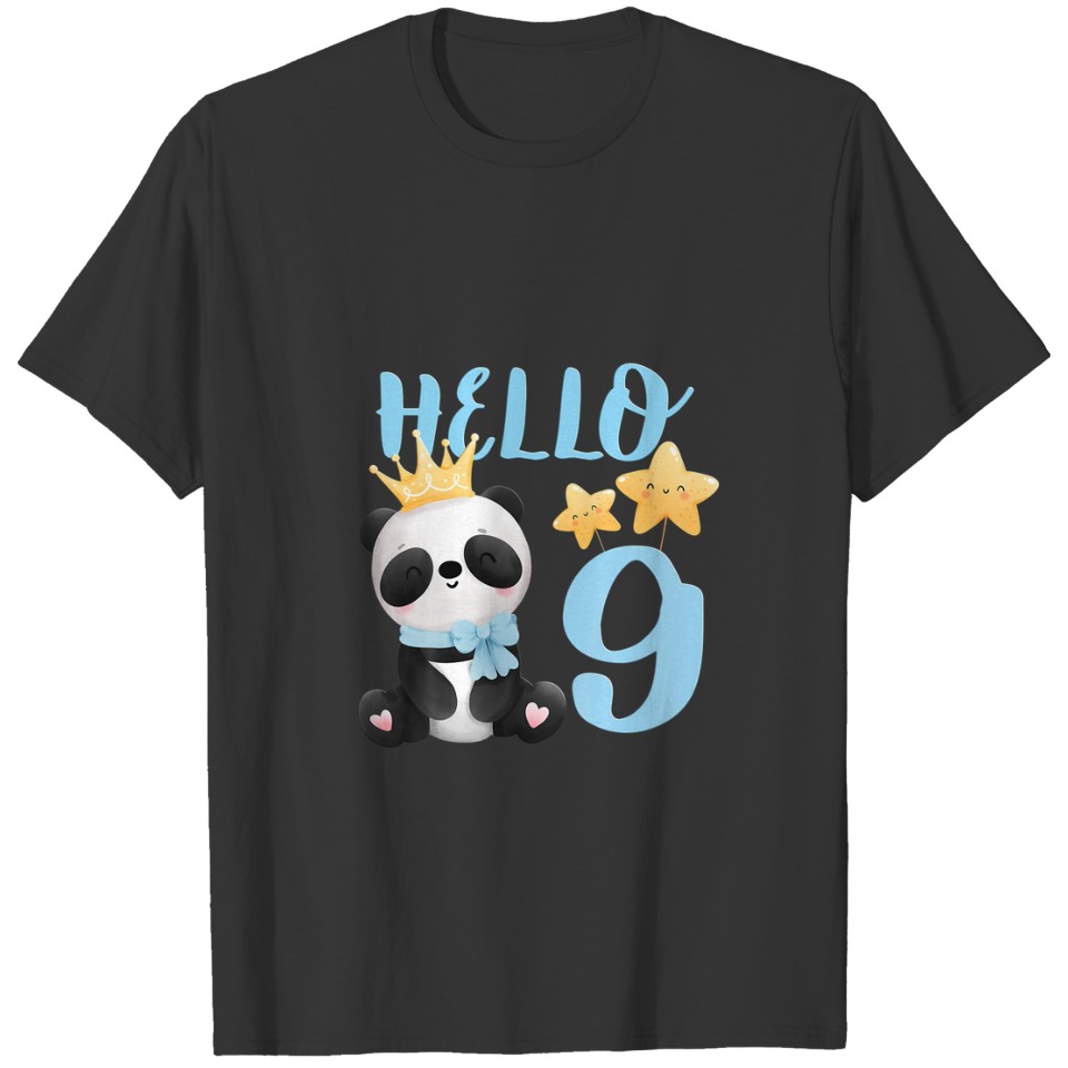Kids Cute Panda Lover Hello 9 Year Old 9Th Birthda T-shirt