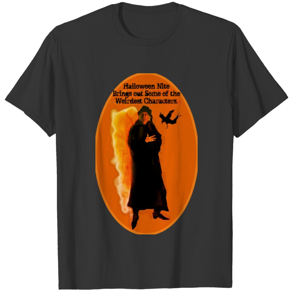 Halloween Art Weird Character in Black Text T-shirt