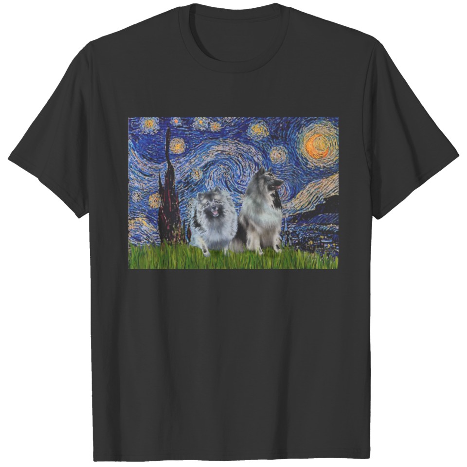 Starry Night - Two Keeshonds T-shirt