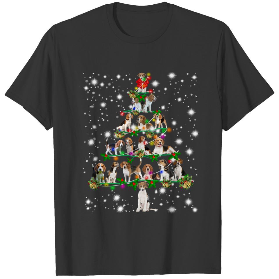 Beagle Dog Christmas Fairy Light Ornaments Tree T-shirt