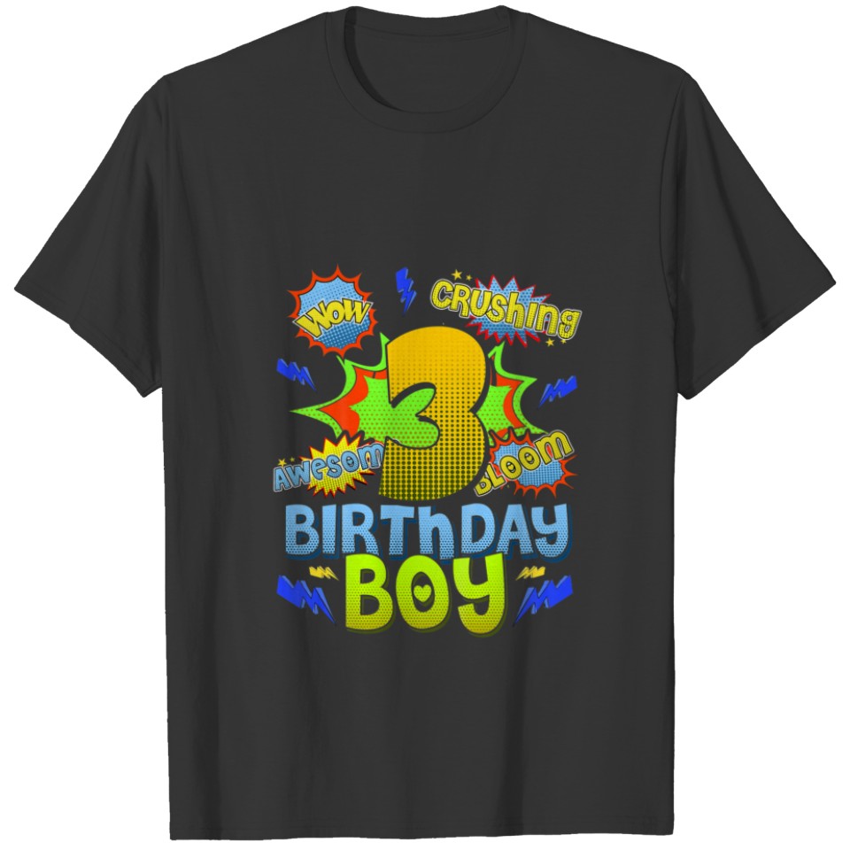 Kids 3Rd Birthday 3 Years Old Kids Boys Comic Styl T-shirt