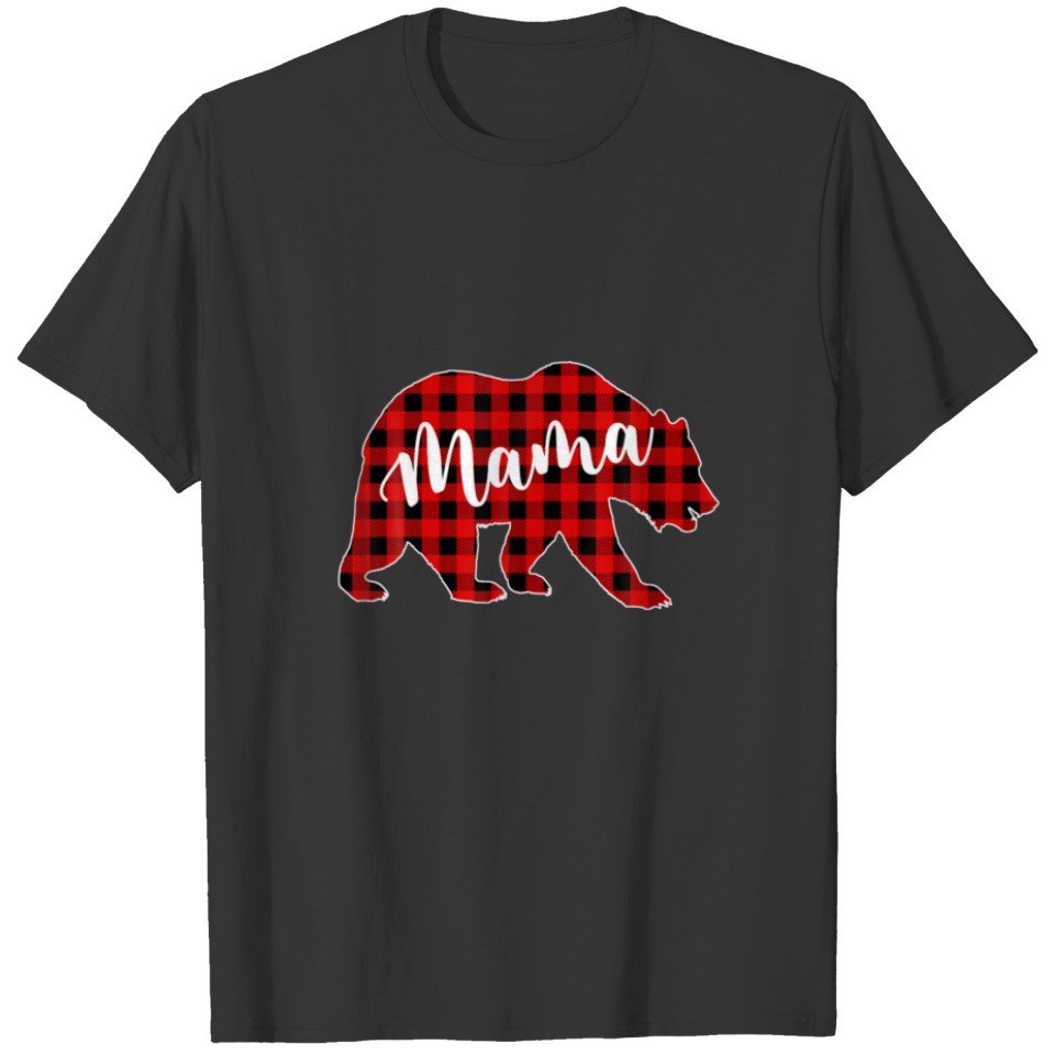 Red Plaid Mama Bear Matching Buffalo Family Pajama T-shirt