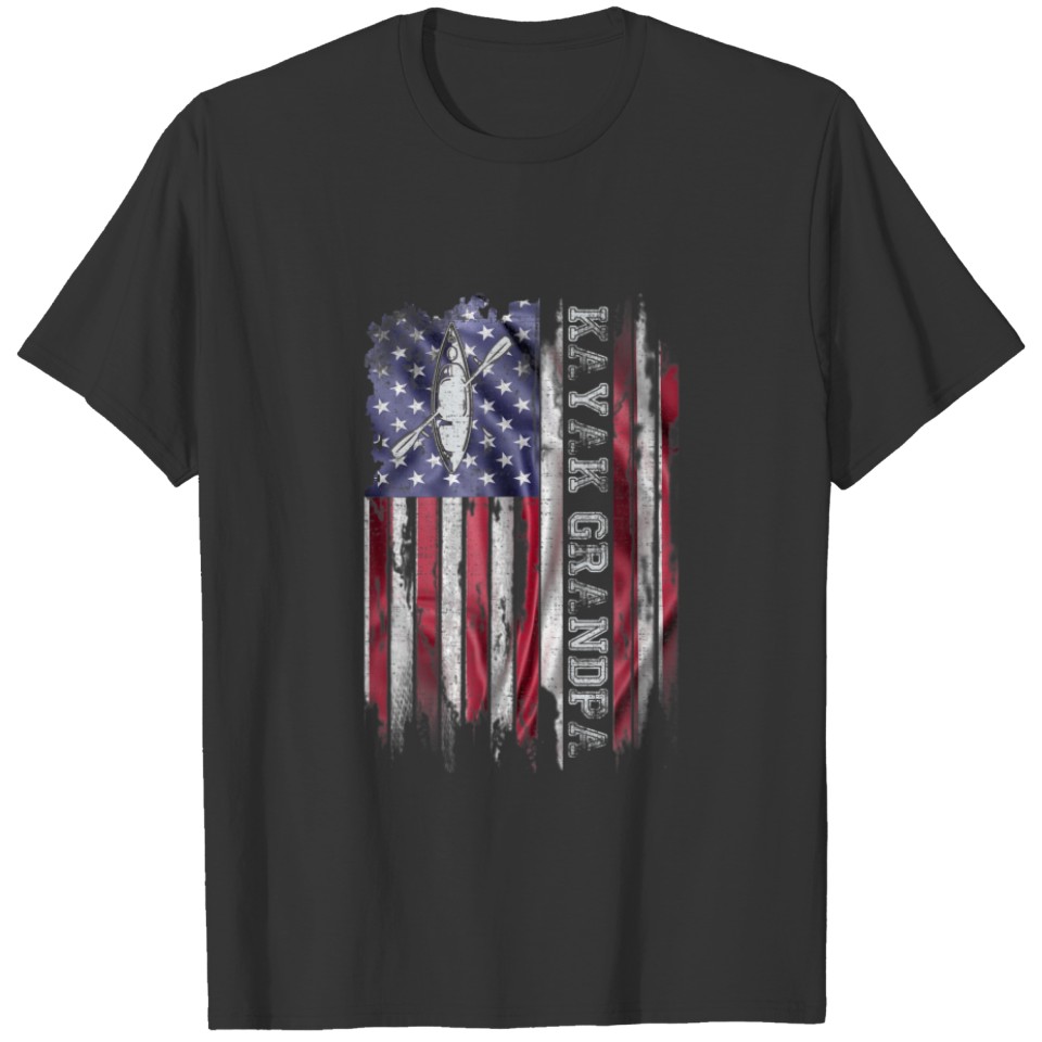 Vintage USA Flag Proud Kayaking Grandpa Kayak Silh T-shirt