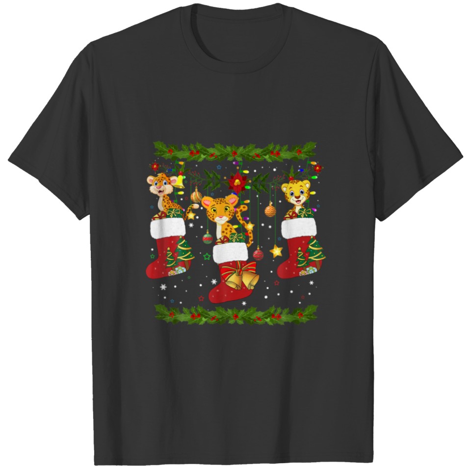 Cheetah Christmas Socks X-Mas Lights Pajama Matchi T-shirt