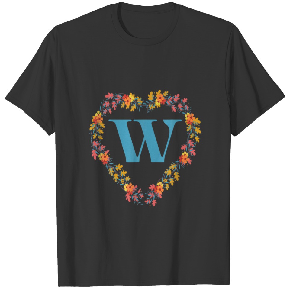 Cute Floral W Alphabet Initial Monogram For T-shirt