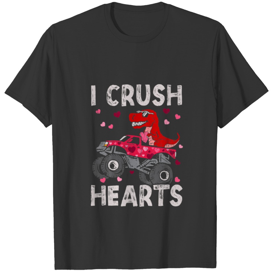 Kids Dinosaur Monster Truck T Rex I Crush Valentin T-shirt
