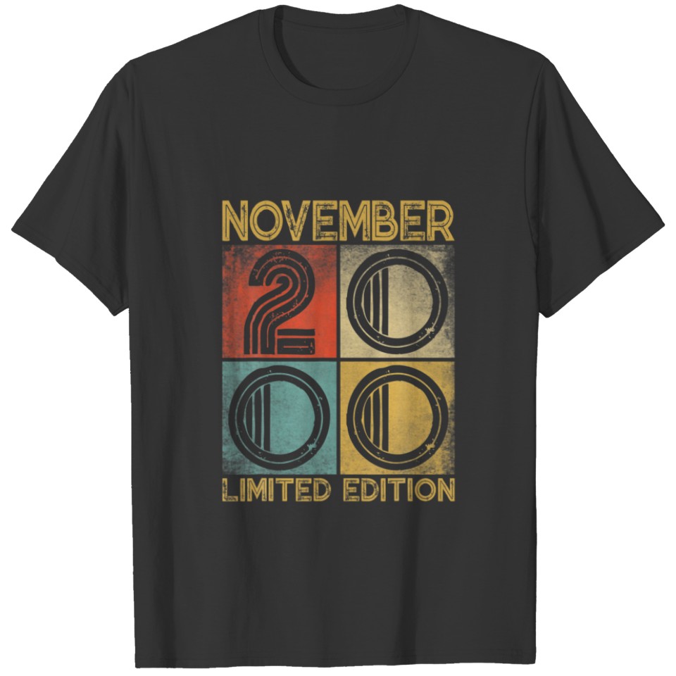 Distressed Retro November 2000 21St Birthday 21 Yr T-shirt