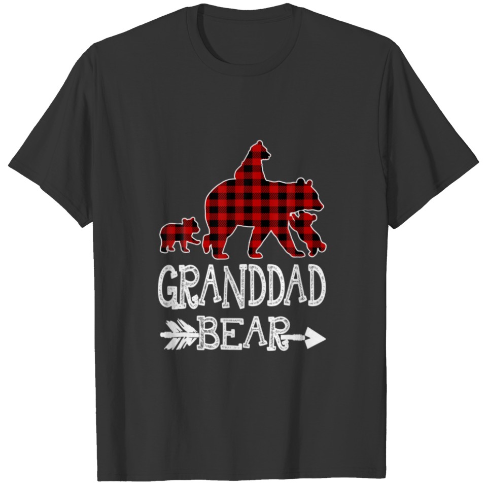 Granddad Bear Three Cubs Red Plaid Mama Christmas T-shirt