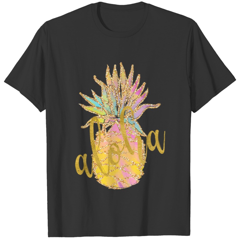 Aloha fancy faux gold glitter pastel pineapple T-shirt