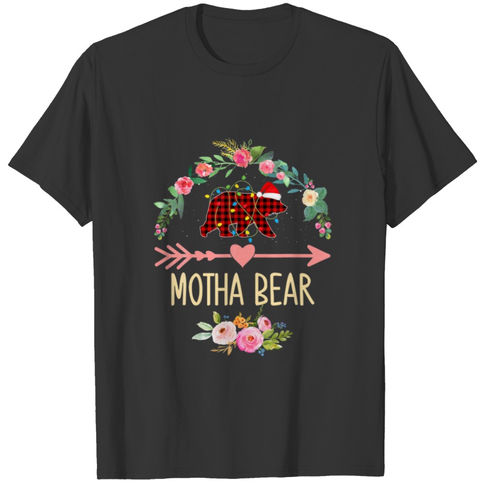 Motha Bear Xmas Family Christmas Pajama Red Plaid T-shirt