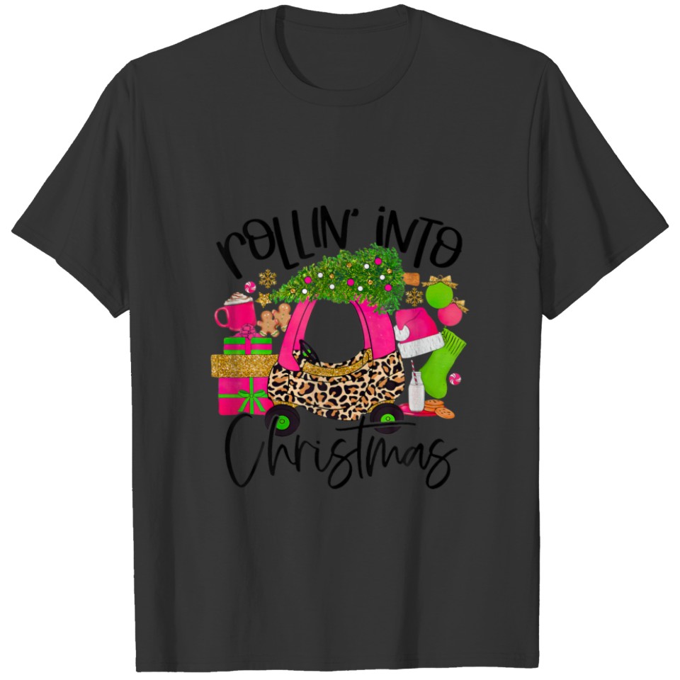 Rolling Into Christmas Leopard Christmas Hat Tree T-shirt