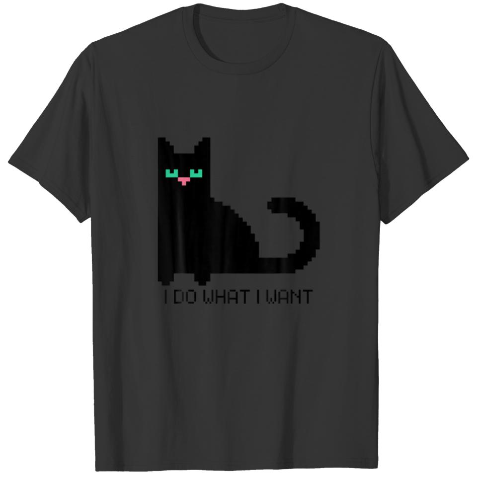 8Bit Digital Art Crypto Pixel Black Cat I DO WHAT T-shirt