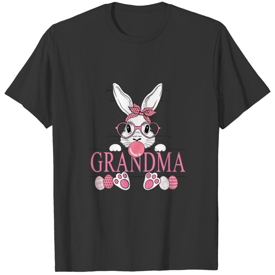 Leopard Grandma Bunny Messbun Easter Day T-shirt