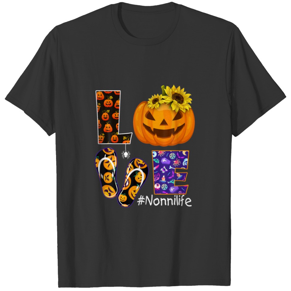 Love Nonnilife Pumpkin Flip Flops Costume Hallowee T-shirt