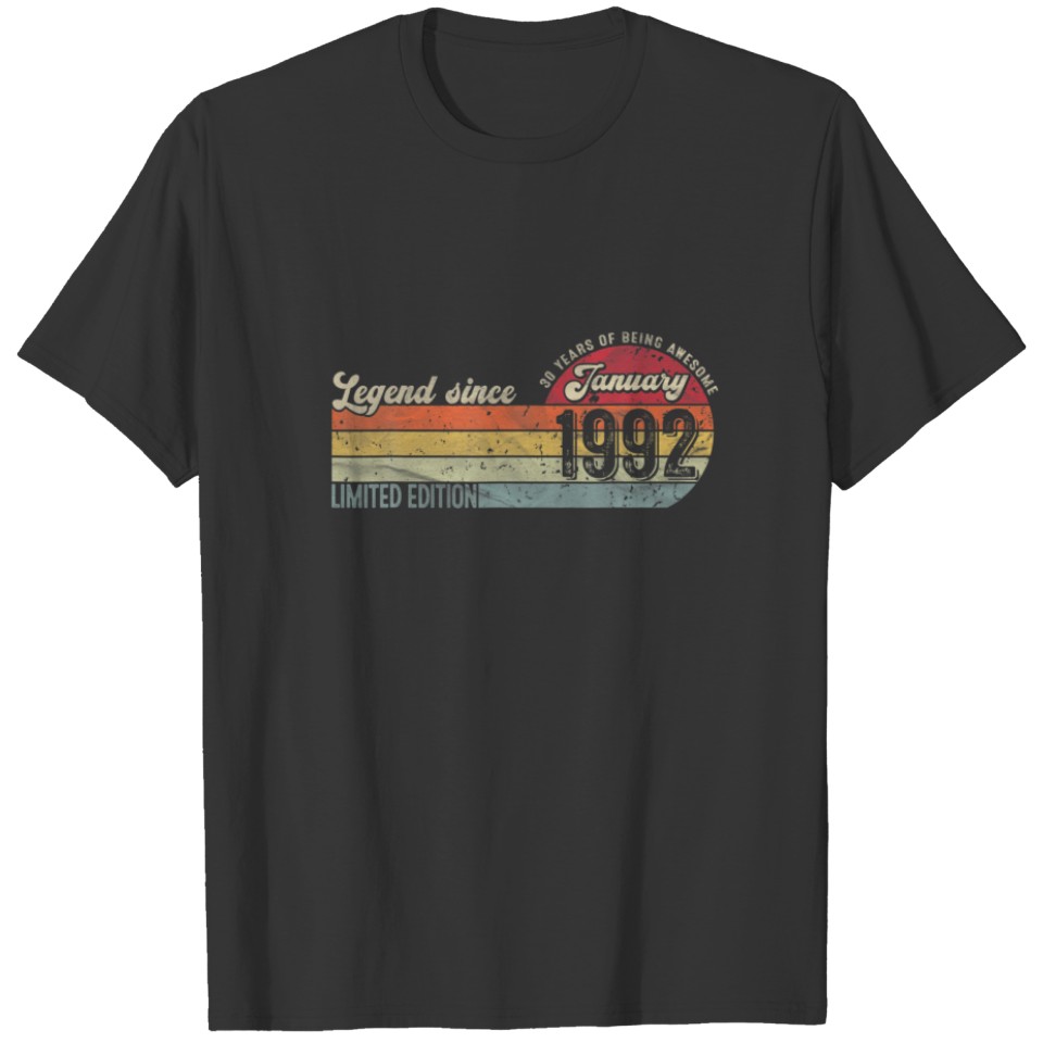 Vintage 30Th Birthday Legend Since January 1992 30 T-shirt
