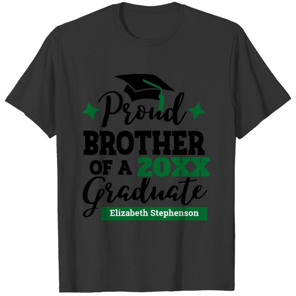 Proud Brother 2022 graduate black green cap T-shirt