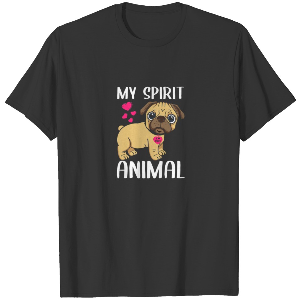 Womens My Spirit Animal Pug Dog I Love Mom Necklac T-shirt