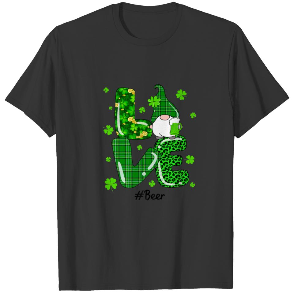 Funny Leopard Irish Green Plaid Beer Gnome St.Patr T-shirt