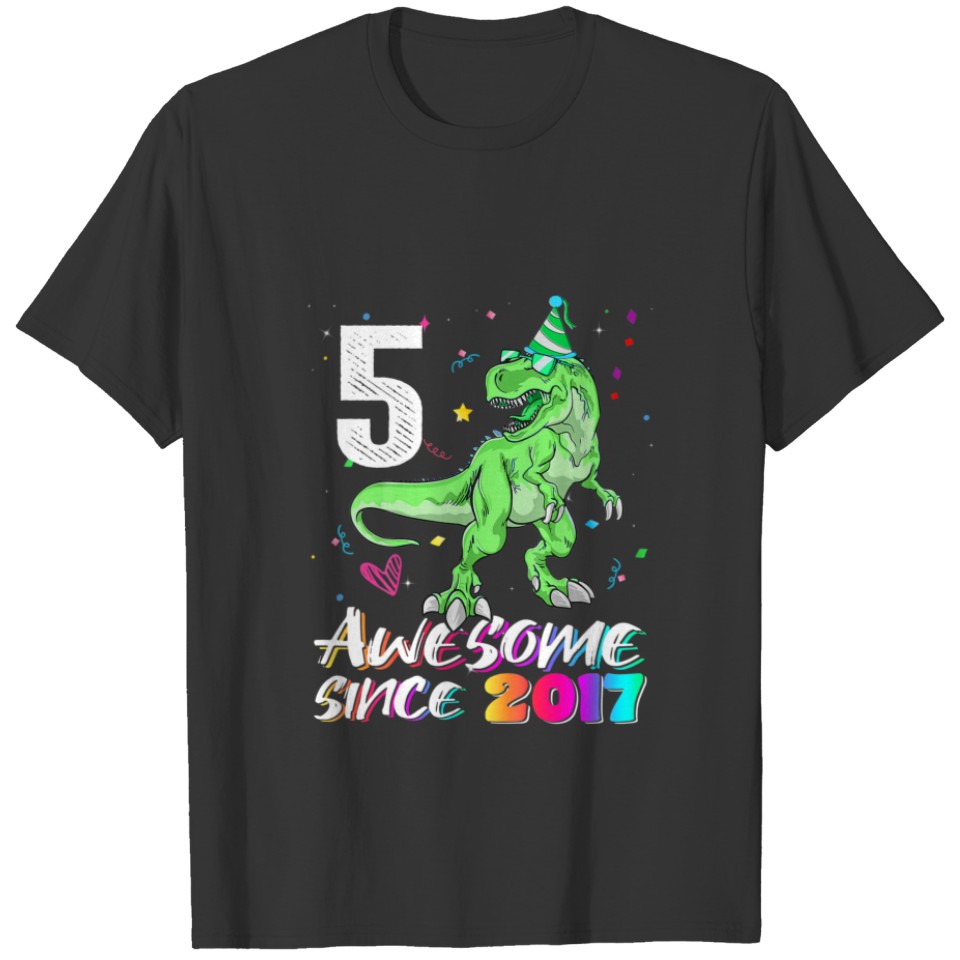 Kids Kids 5 Year Old Dinosaurs Birthday 5Th Party T-shirt