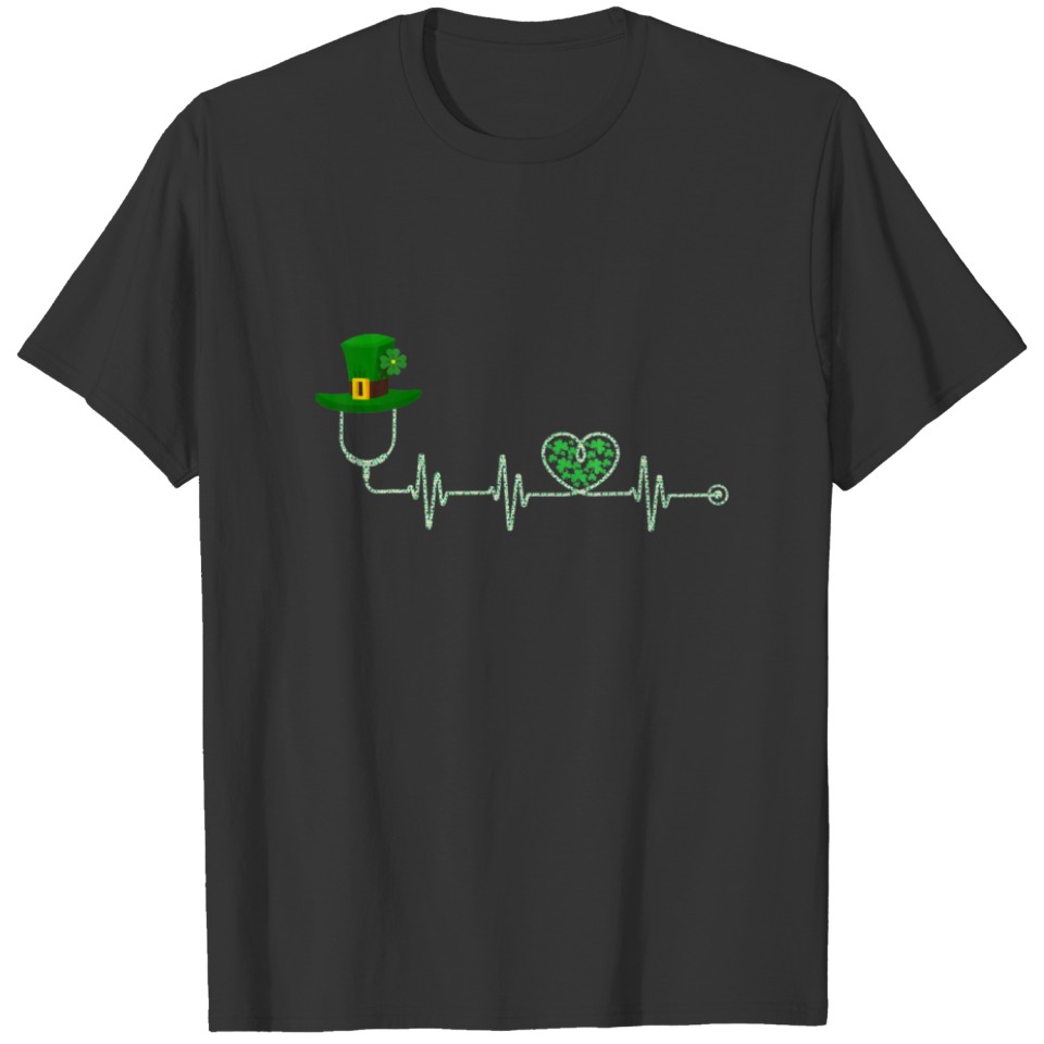 Shamrock Nurse Stethoscopes Heartbeat St Patrick’S T-shirt
