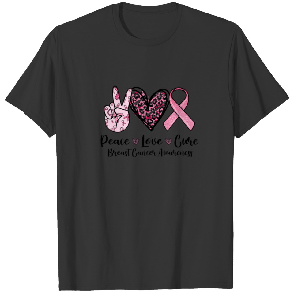 Leopard Heart Peace Love Cure Breast Cancer Awaren T-shirt