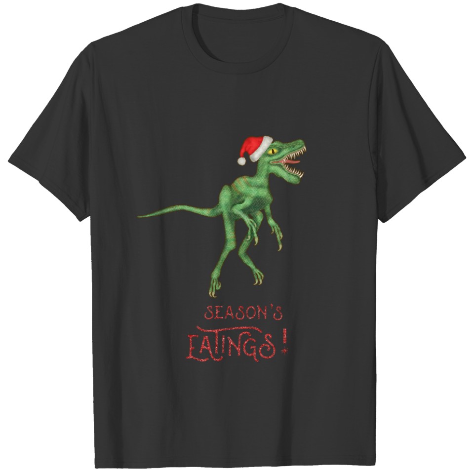 Funny Christmas Velociraptor Dinosaur Eatings T-shirt