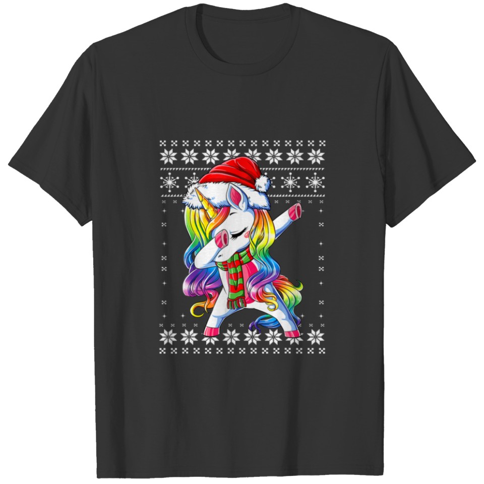 Dabbing Unicorn Santa Hat Funny Christmas Outfits T-shirt
