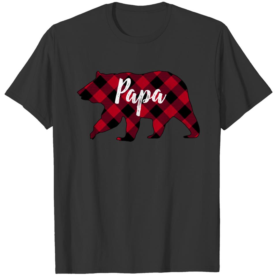 Rustic Papa Bear Red Buffalo Plaid T-shirt