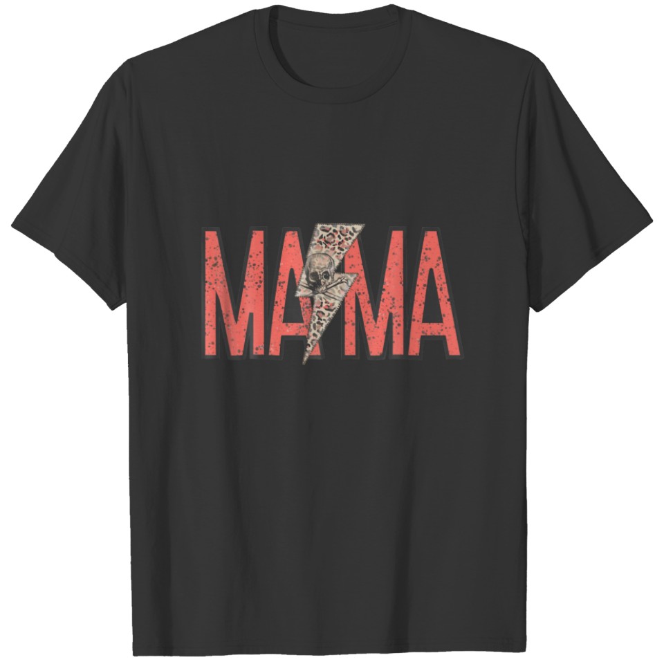 MAMA Leopard Skull Lightning Bolt Vintage Retro Mo T-shirt