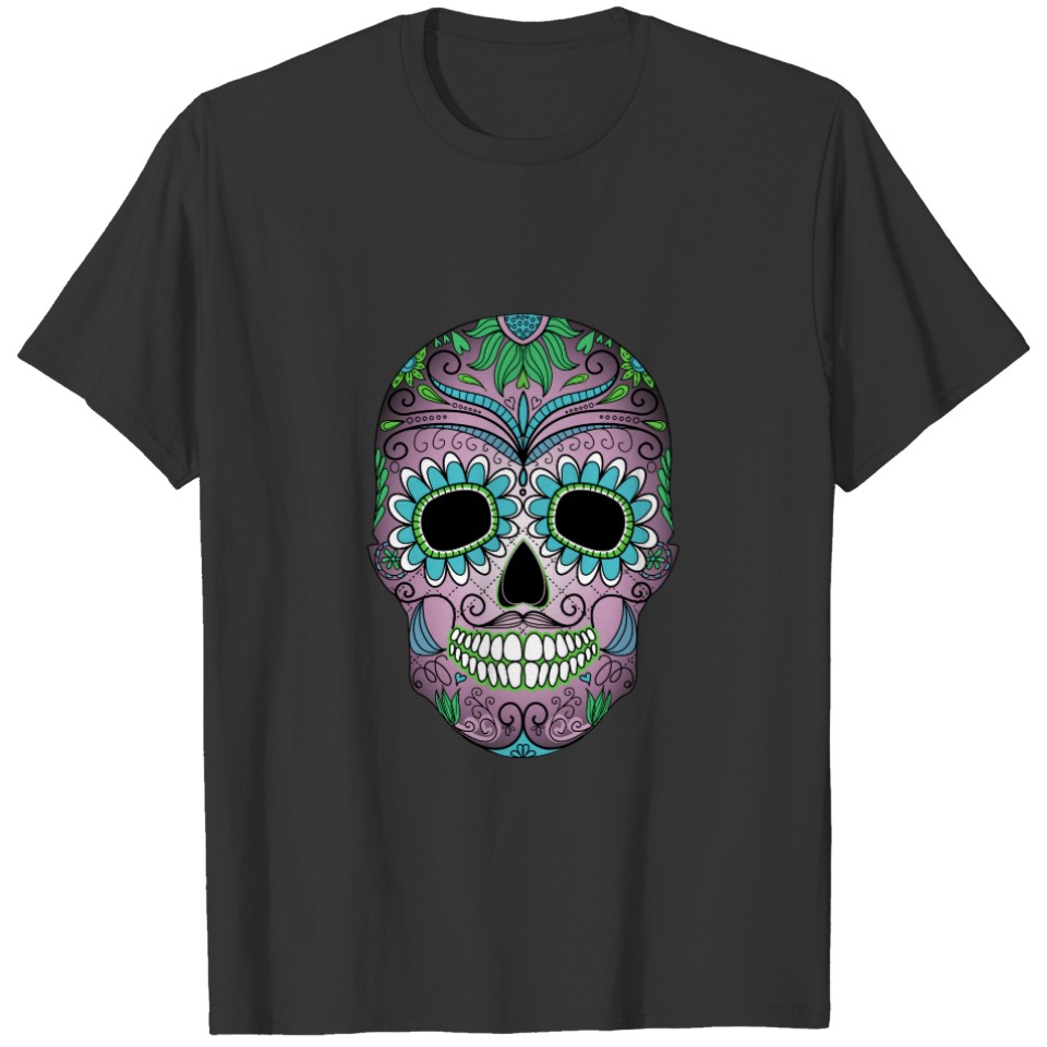 Retro Day of the Dead Sugar Skull on Leather T-shirt